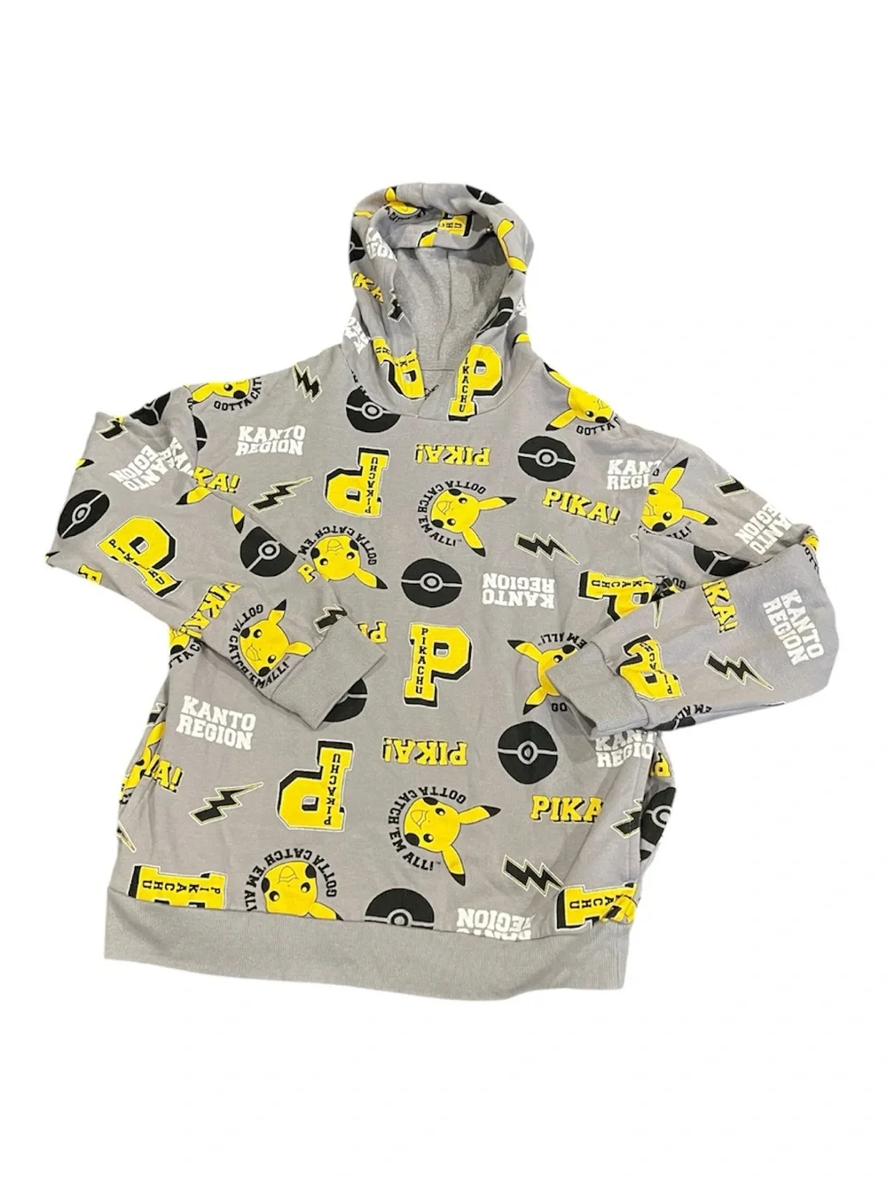 Pokémon Pikachu Boys Gray Allover Print Pullover Hoodie Size Large